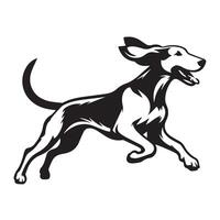 English Foxhound running and laughing Illustration in black and white vector