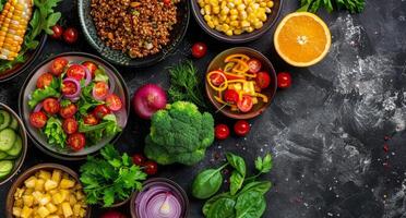 Table With Various Vegetable-filled Bowls photo