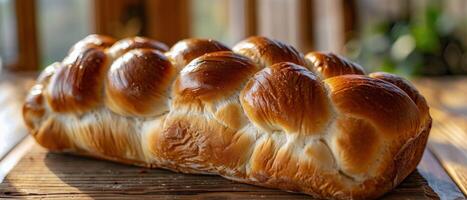 Loaf of Bread on Wooden Table photo