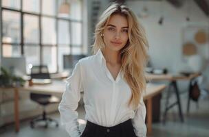 Woman Standing in Office With Hands on Hips photo