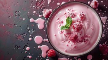 Glass of Ice Cream With Raspberries photo