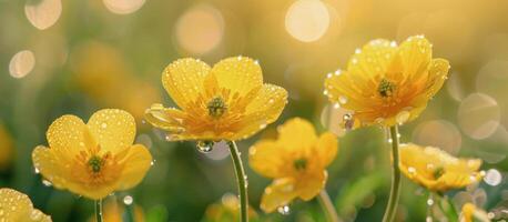 Yellow Flowers With Water Droplets photo