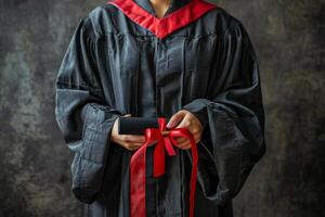 graduación vestido poseedor con diploma foto