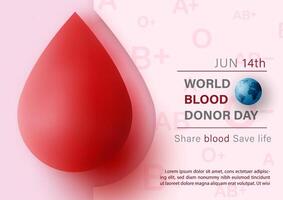 Giant blood droplet with wording of event, example texts on blood group type pattern and pink background. Poster's campaign of world blood donor day vector