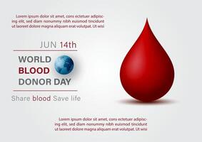 Blood droplet in 3d style with wording of event, example texts on white paper pattern background. Poster's campaign of world blood donor day vector