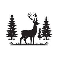 A Deer in Snow forest Illustration in black and white vector