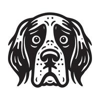 An Anxious English Setter Dog Face Illustration in black and white vector