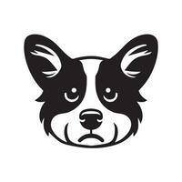 A Sad Welsh Corgi Dog face Illustration in black and white vector