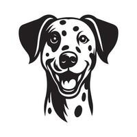 An Energetic Dalmatian Dog face Illustration in black and white vector