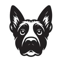 A Curious Dutch Shepherd Dog face Illustration in black and white vector