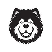 A Loving Chow Chow Dog face Illustration in black and white vector