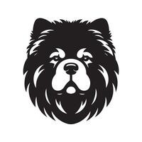 A Suspicious Chow Chow Dog face Illustration in black and white vector