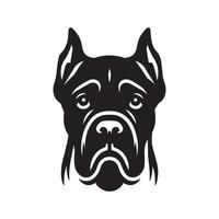 A sad Cane Corso Dog face Illustration in black and white vector