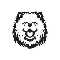 A Jubilant Chow Chow Dog face Illustration in black and white vector