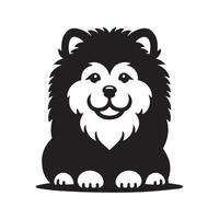 Chow Chow Dog sitting Illustration in black and white vector