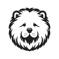 A Neutral Chow Chow Dog face Illustration in black and white vector