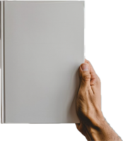 Hand Holding Blank White Book Cover. png