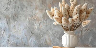 White Vase With Dried Flowers on Table photo