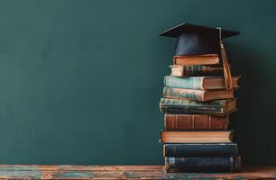 Stack of Books on Wooden Table photo