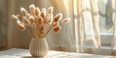 White Vase With Dried Flowers on Table photo