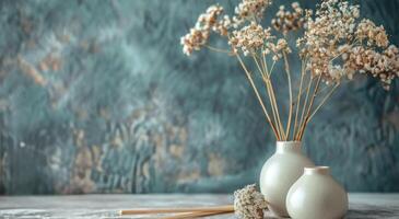 White Vase With Dried Flowers on Table photo