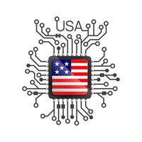 USA of circuit board. Electric nation flag circuit black microchip. illustration. vector