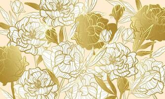 Floral peoni golden pattern vector