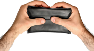 Hands Holding an Empty Black Wallet. png