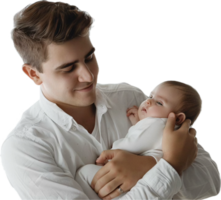 Smiling Father Holding Baby in Arms. png