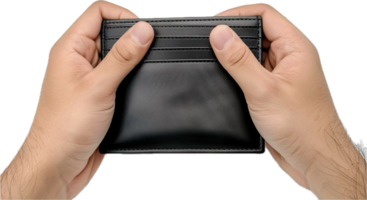 Hands Holding an Empty Black Wallet. png