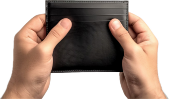 Hands Holding an Empty Black Wallet. png