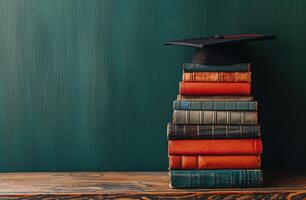 Stack of Books on Wooden Table photo