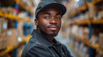 Man With Beard and Hat in Warehouse photo