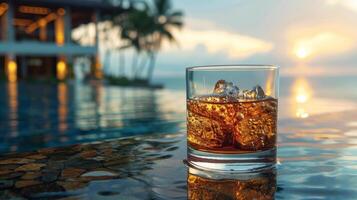 Glass of Ice on Table photo