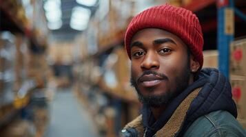 Man With Beard and Hat in Warehouse photo