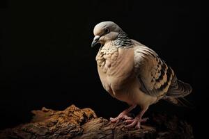 Dove standing in small root photo