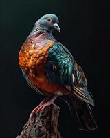 Mystic portrait of Columba Livia standing in small root in studio photo