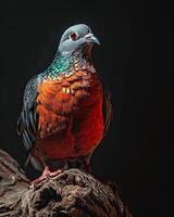 Mystic portrait of Columba Livia standing in small root in studio photo