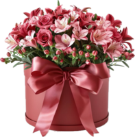 rouge fleur bouquet dans cadeau boîte. png