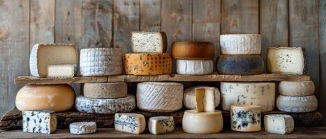 A Pile of Various Cheeses on a Table photo