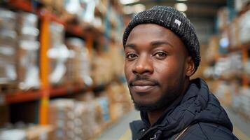 Man With Beard and Hat in Warehouse photo