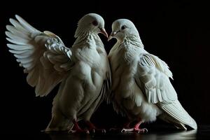 a couple dove flap the wing in the studio photo