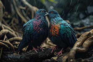 a couple of pink necked green pigeon in the rain photo