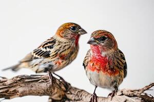 a couple finch standing on the root in the studio photo