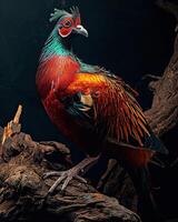 Mystic portrait of Nicobar Pigeon standing in small root in studio, photo