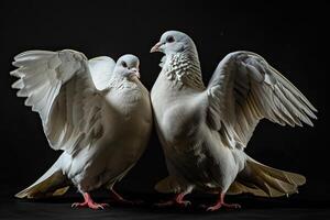 a couple dove flap the wing in the studio photo