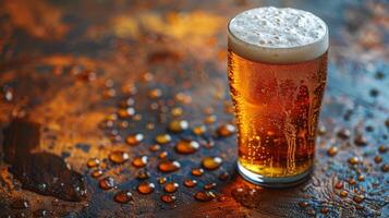 Glass of Beer on Table photo