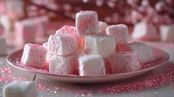 Plate of Marshmallows on Table photo