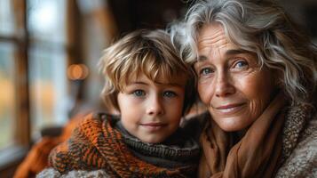 Older Woman and Young Boy Posing for a Picture photo