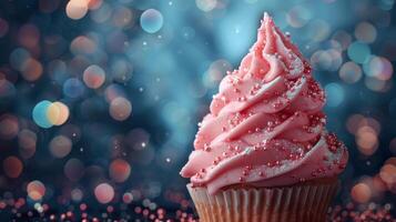 Cupcake With Pink Frosting and Sprinkles photo